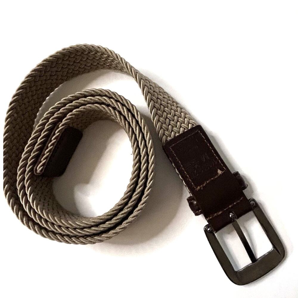 Vintage Braided Stretch Belt Tan Woven Leather Trim Ubisex Size M Boho
